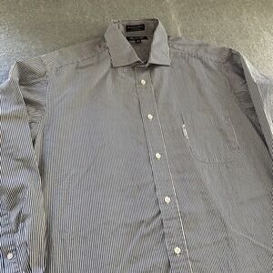 Faconnable Shirt 5 16.5R Navy Stripe Button Up 100% Cotton Long Sleeve France‎